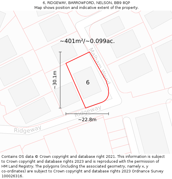 6, RIDGEWAY, BARROWFORD, NELSON, BB9 8QP: Plot and title map