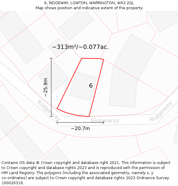 6, RIDGEWAY, LOWTON, WARRINGTON, WA3 2QL: Plot and title map