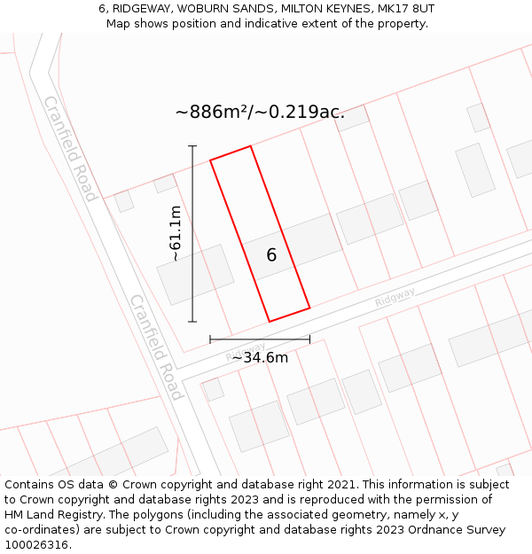 6, RIDGEWAY, WOBURN SANDS, MILTON KEYNES, MK17 8UT: Plot and title map