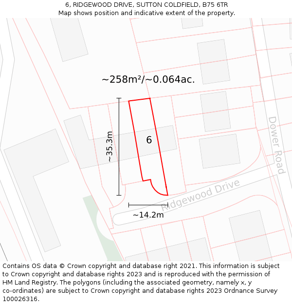 6, RIDGEWOOD DRIVE, SUTTON COLDFIELD, B75 6TR: Plot and title map