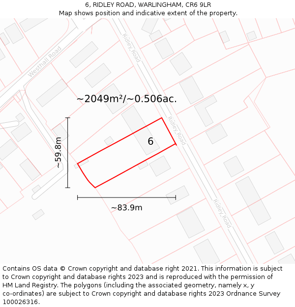 6, RIDLEY ROAD, WARLINGHAM, CR6 9LR: Plot and title map