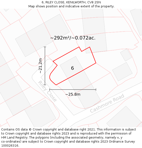 6, RILEY CLOSE, KENILWORTH, CV8 2SN: Plot and title map