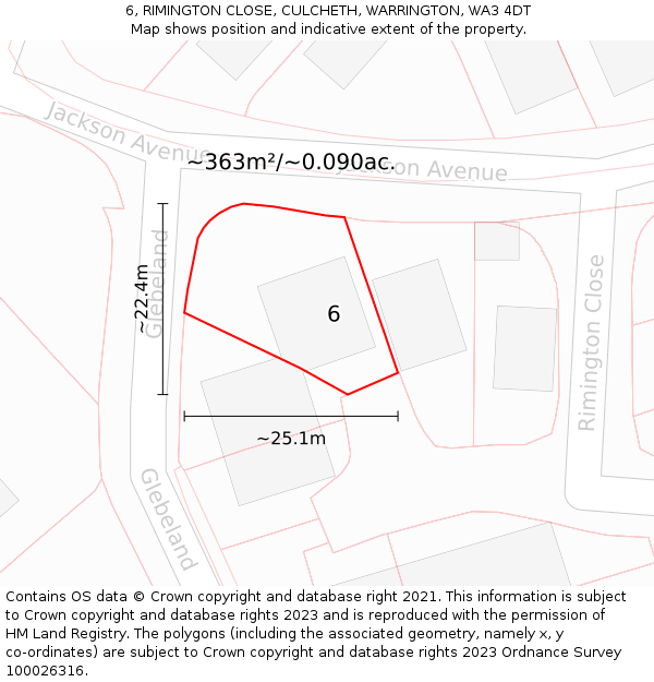 6, RIMINGTON CLOSE, CULCHETH, WARRINGTON, WA3 4DT: Plot and title map