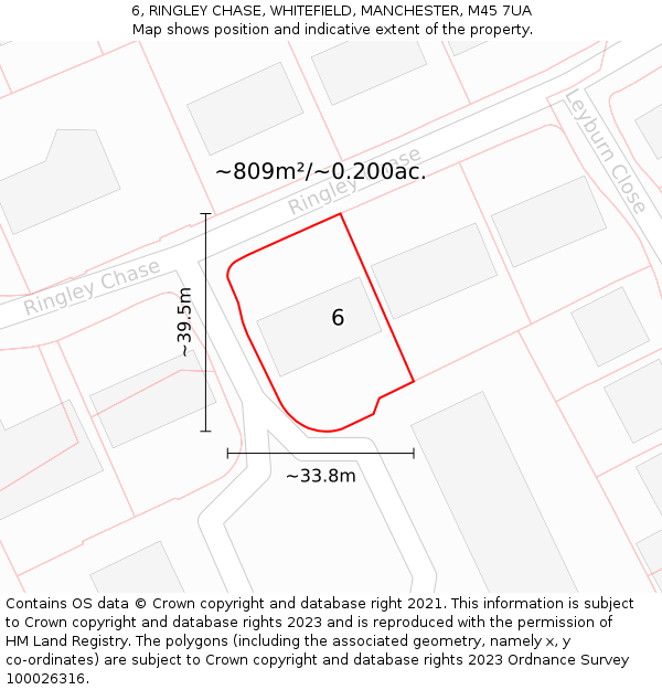 6, RINGLEY CHASE, WHITEFIELD, MANCHESTER, M45 7UA: Plot and title map