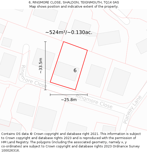 6, RINGMORE CLOSE, SHALDON, TEIGNMOUTH, TQ14 0AS: Plot and title map