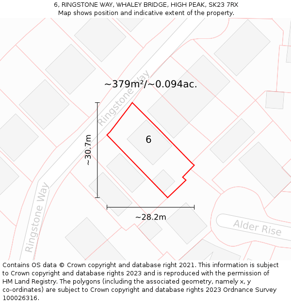 6, RINGSTONE WAY, WHALEY BRIDGE, HIGH PEAK, SK23 7RX: Plot and title map