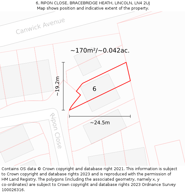 6, RIPON CLOSE, BRACEBRIDGE HEATH, LINCOLN, LN4 2UJ: Plot and title map