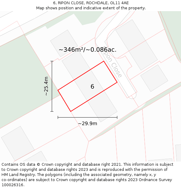 6, RIPON CLOSE, ROCHDALE, OL11 4AE: Plot and title map
