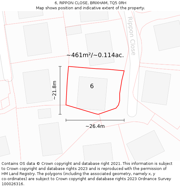 6, RIPPON CLOSE, BRIXHAM, TQ5 0RH: Plot and title map