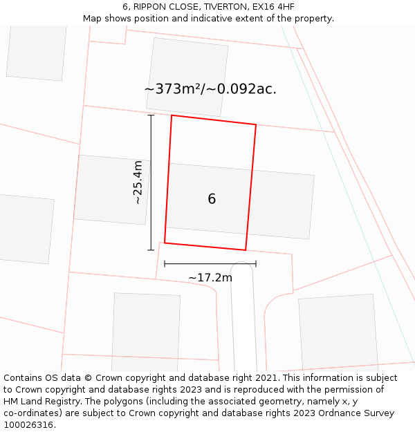 6, RIPPON CLOSE, TIVERTON, EX16 4HF: Plot and title map