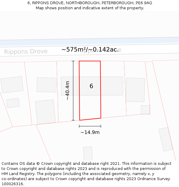 6, RIPPONS DROVE, NORTHBOROUGH, PETERBOROUGH, PE6 9AG: Plot and title map