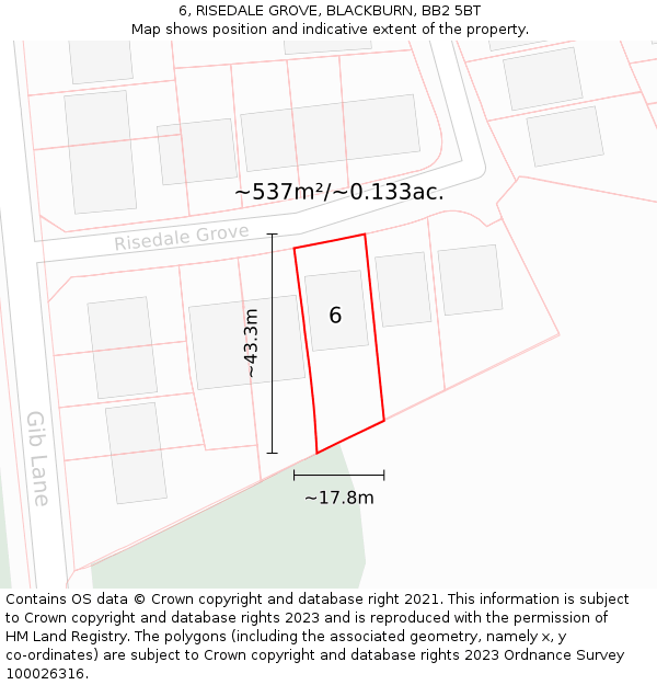 6, RISEDALE GROVE, BLACKBURN, BB2 5BT: Plot and title map