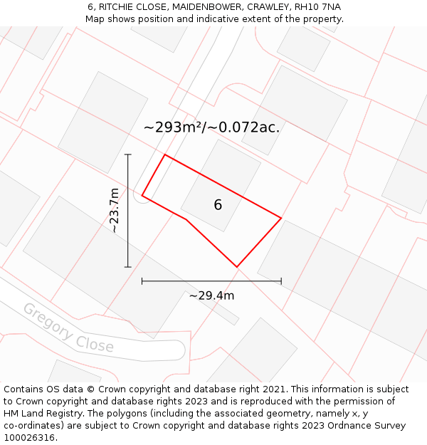 6, RITCHIE CLOSE, MAIDENBOWER, CRAWLEY, RH10 7NA: Plot and title map