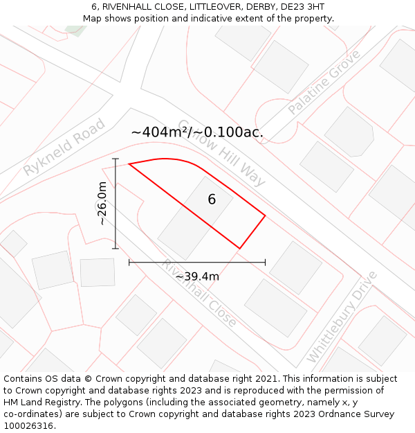 6, RIVENHALL CLOSE, LITTLEOVER, DERBY, DE23 3HT: Plot and title map