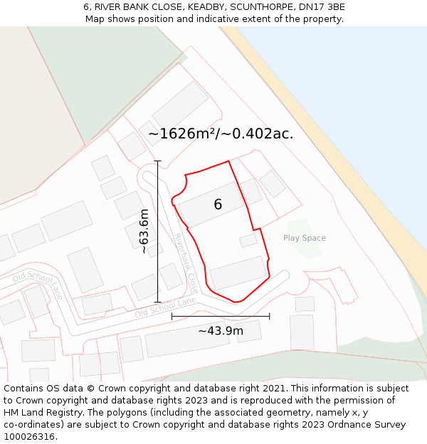 6, RIVER BANK CLOSE, KEADBY, SCUNTHORPE, DN17 3BE: Plot and title map