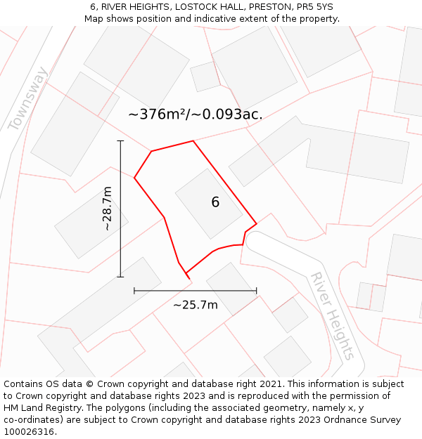 6, RIVER HEIGHTS, LOSTOCK HALL, PRESTON, PR5 5YS: Plot and title map