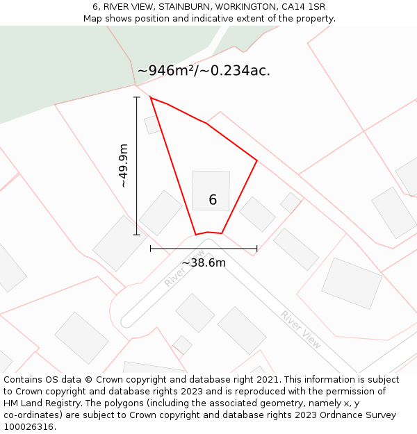 6, RIVER VIEW, STAINBURN, WORKINGTON, CA14 1SR: Plot and title map