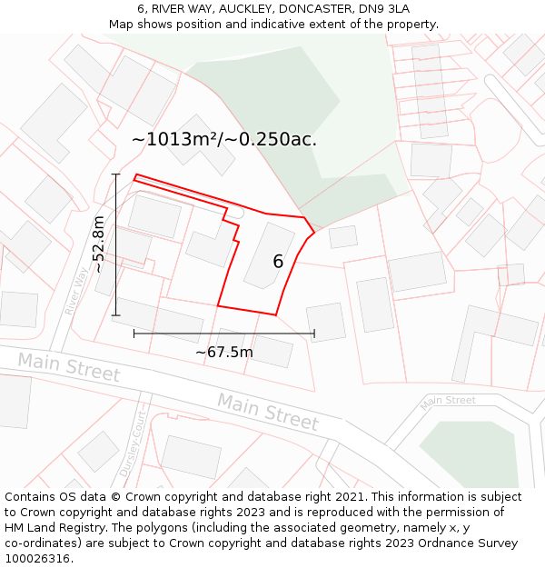 6, RIVER WAY, AUCKLEY, DONCASTER, DN9 3LA: Plot and title map