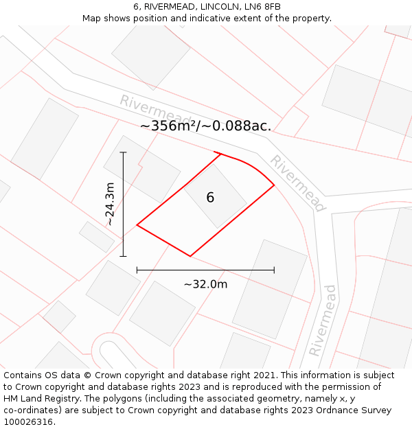 6, RIVERMEAD, LINCOLN, LN6 8FB: Plot and title map