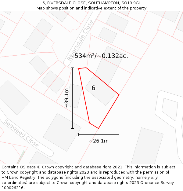 6, RIVERSDALE CLOSE, SOUTHAMPTON, SO19 9GL: Plot and title map