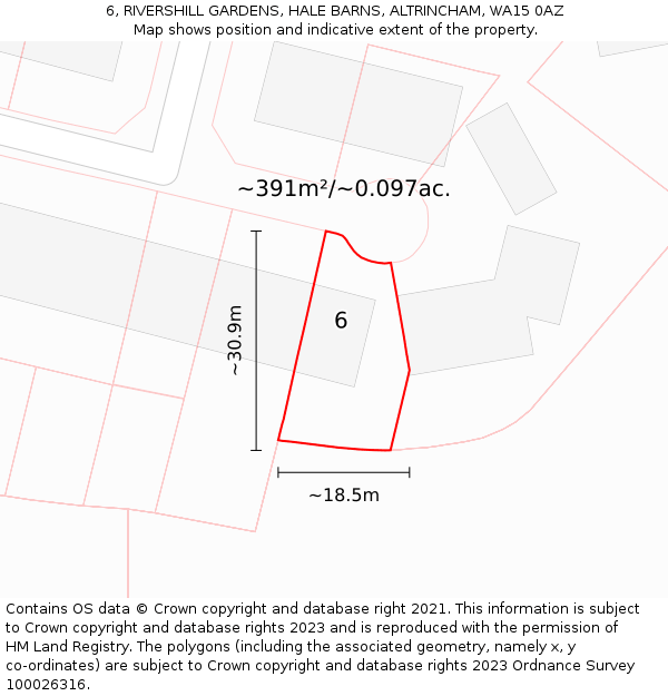 6, RIVERSHILL GARDENS, HALE BARNS, ALTRINCHAM, WA15 0AZ: Plot and title map