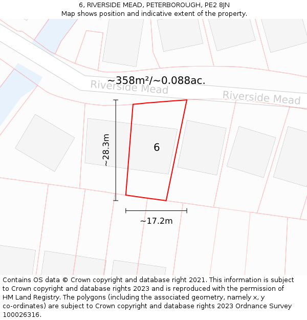 6, RIVERSIDE MEAD, PETERBOROUGH, PE2 8JN: Plot and title map