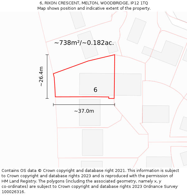 6, RIXON CRESCENT, MELTON, WOODBRIDGE, IP12 1TQ: Plot and title map