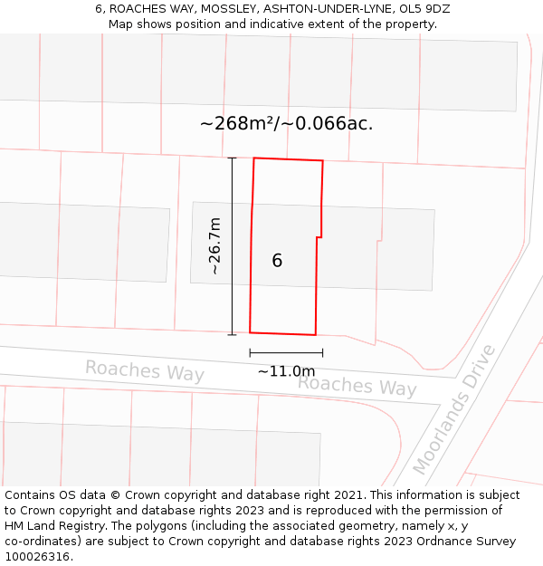 6, ROACHES WAY, MOSSLEY, ASHTON-UNDER-LYNE, OL5 9DZ: Plot and title map