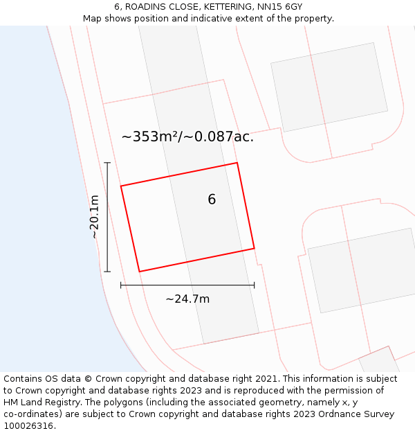 6, ROADINS CLOSE, KETTERING, NN15 6GY: Plot and title map