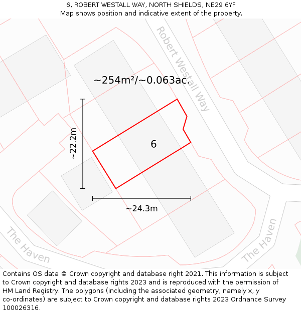6, ROBERT WESTALL WAY, NORTH SHIELDS, NE29 6YF: Plot and title map