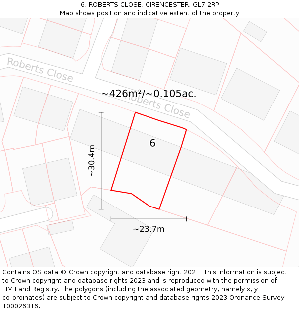 6, ROBERTS CLOSE, CIRENCESTER, GL7 2RP: Plot and title map