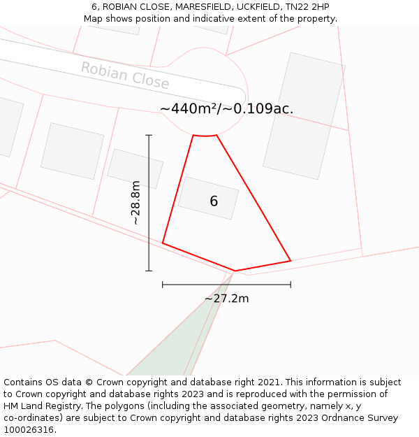 6, ROBIAN CLOSE, MARESFIELD, UCKFIELD, TN22 2HP: Plot and title map