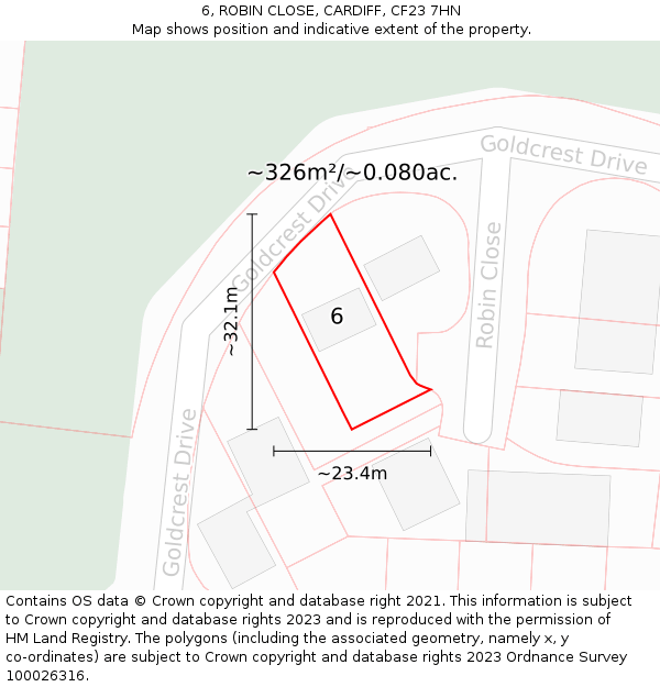 6, ROBIN CLOSE, CARDIFF, CF23 7HN: Plot and title map