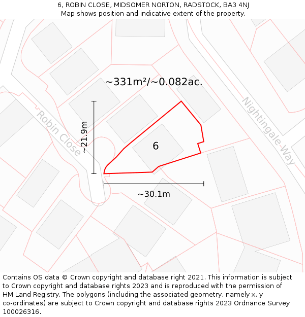 6, ROBIN CLOSE, MIDSOMER NORTON, RADSTOCK, BA3 4NJ: Plot and title map