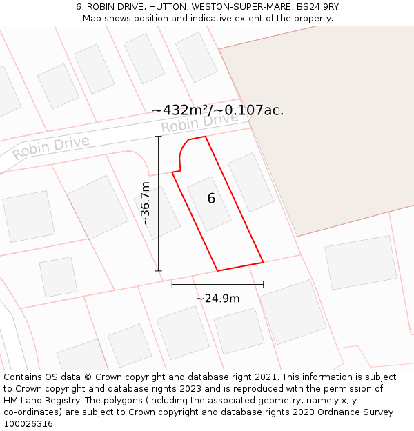 6, ROBIN DRIVE, HUTTON, WESTON-SUPER-MARE, BS24 9RY: Plot and title map