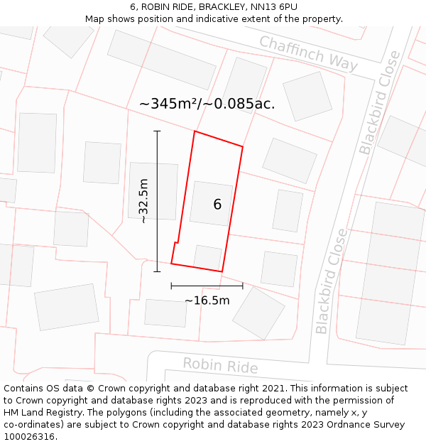 6, ROBIN RIDE, BRACKLEY, NN13 6PU: Plot and title map