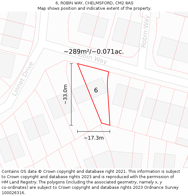 6, ROBIN WAY, CHELMSFORD, CM2 8AS: Plot and title map