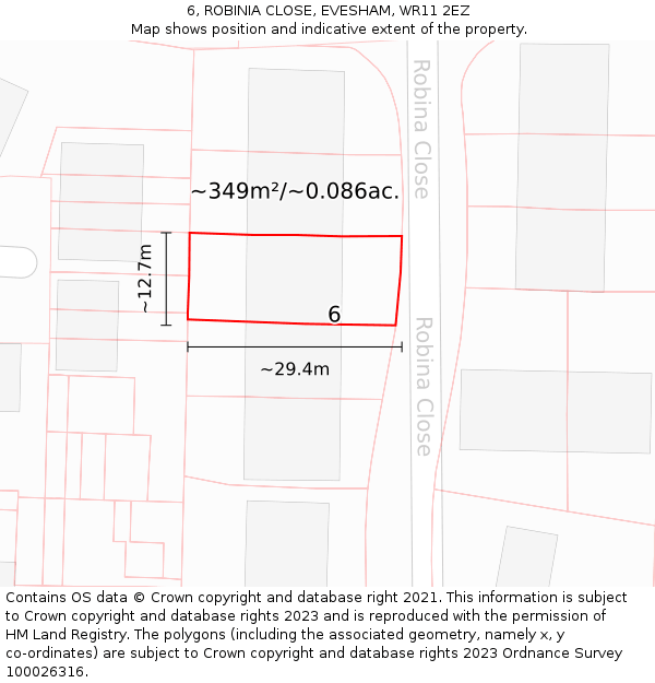 6, ROBINIA CLOSE, EVESHAM, WR11 2EZ: Plot and title map