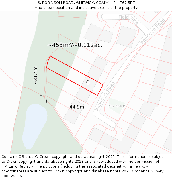 6, ROBINSON ROAD, WHITWICK, COALVILLE, LE67 5EZ: Plot and title map