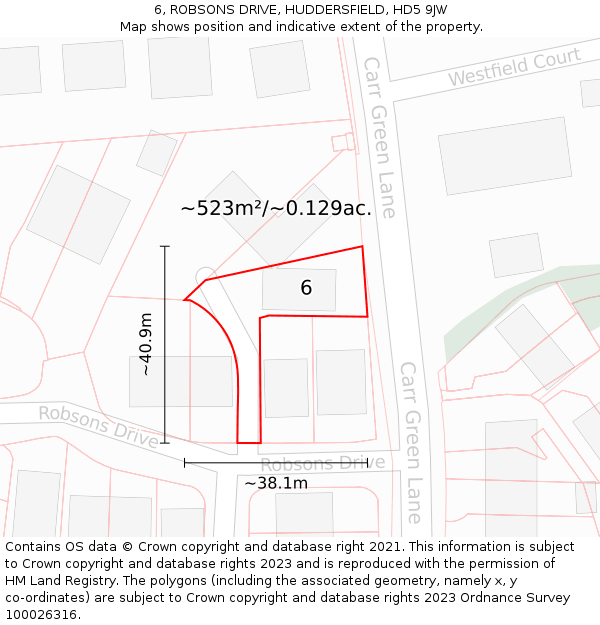 6, ROBSONS DRIVE, HUDDERSFIELD, HD5 9JW: Plot and title map