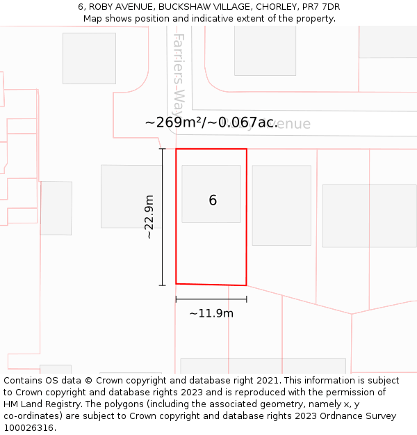 6, ROBY AVENUE, BUCKSHAW VILLAGE, CHORLEY, PR7 7DR: Plot and title map