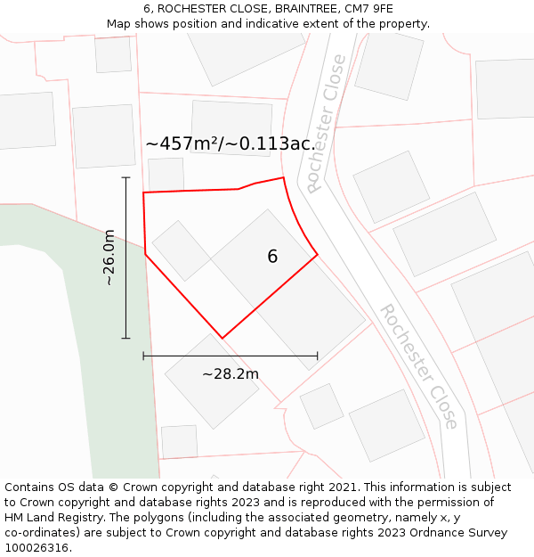 6, ROCHESTER CLOSE, BRAINTREE, CM7 9FE: Plot and title map