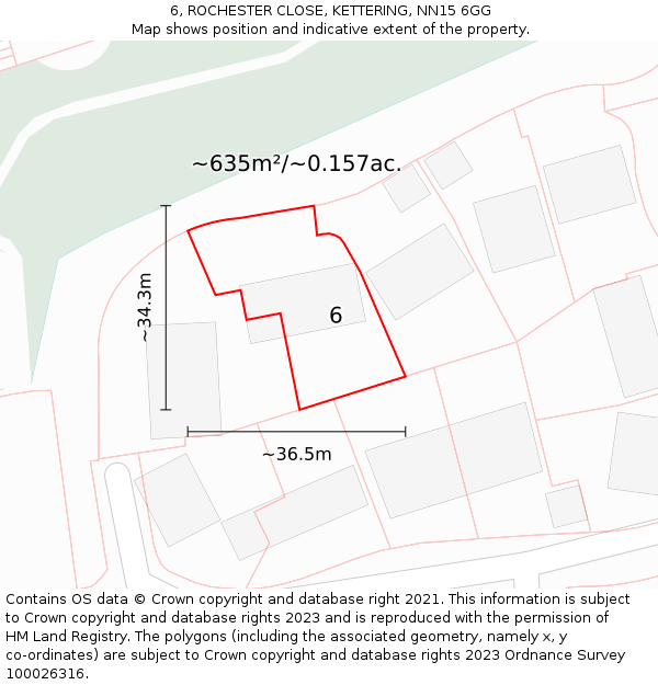 6, ROCHESTER CLOSE, KETTERING, NN15 6GG: Plot and title map