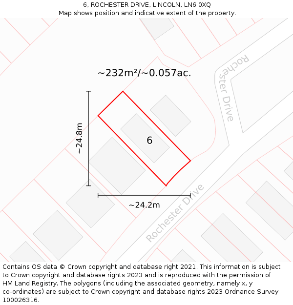 6, ROCHESTER DRIVE, LINCOLN, LN6 0XQ: Plot and title map