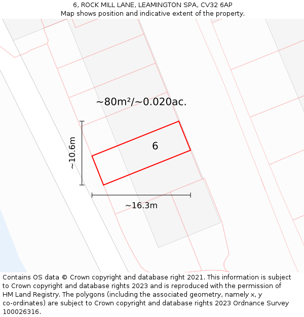 6, ROCK MILL LANE, LEAMINGTON SPA, CV32 6AP: Plot and title map