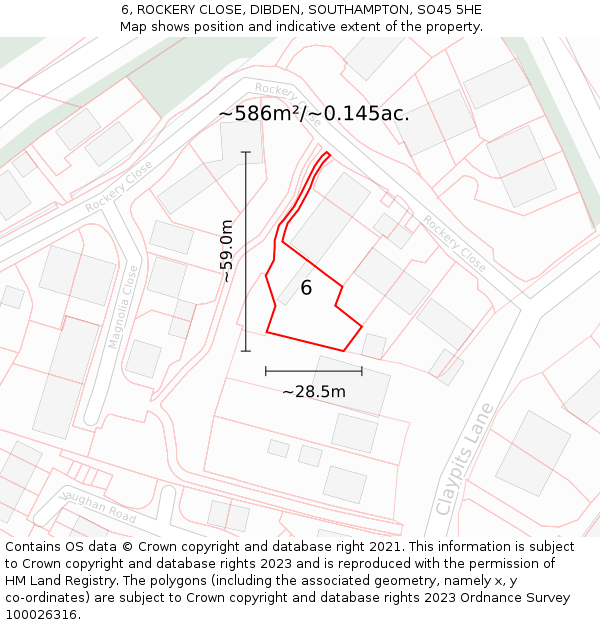 6, ROCKERY CLOSE, DIBDEN, SOUTHAMPTON, SO45 5HE: Plot and title map