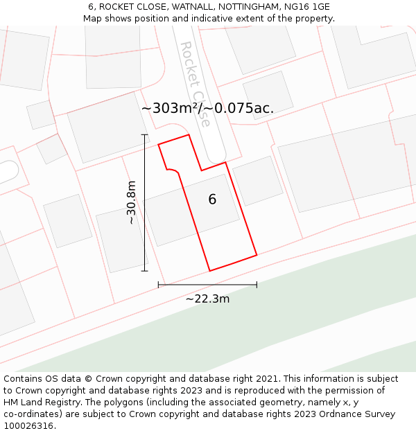 6, ROCKET CLOSE, WATNALL, NOTTINGHAM, NG16 1GE: Plot and title map