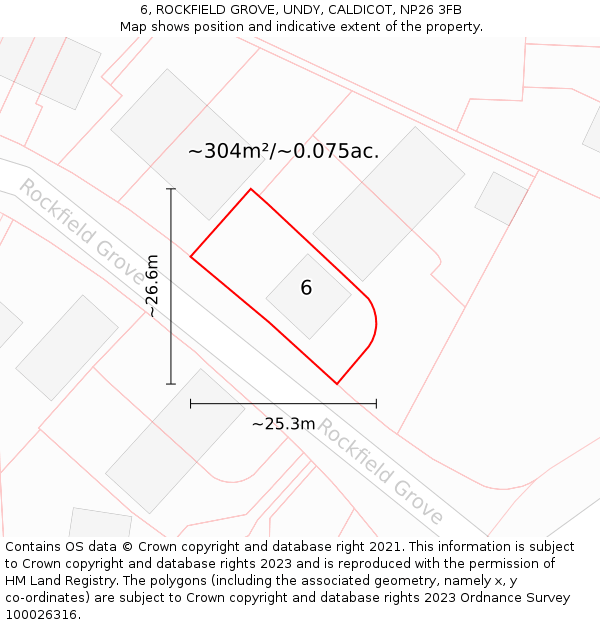 6, ROCKFIELD GROVE, UNDY, CALDICOT, NP26 3FB: Plot and title map