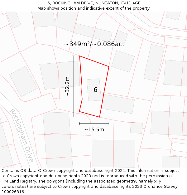 6, ROCKINGHAM DRIVE, NUNEATON, CV11 4GE: Plot and title map
