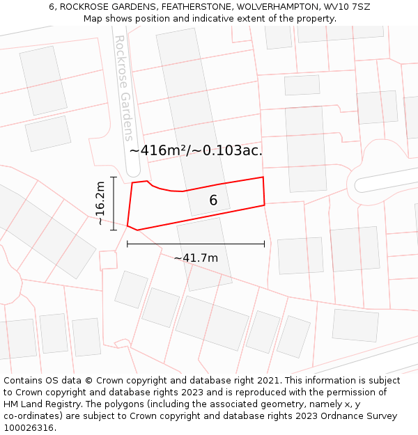 6, ROCKROSE GARDENS, FEATHERSTONE, WOLVERHAMPTON, WV10 7SZ: Plot and title map